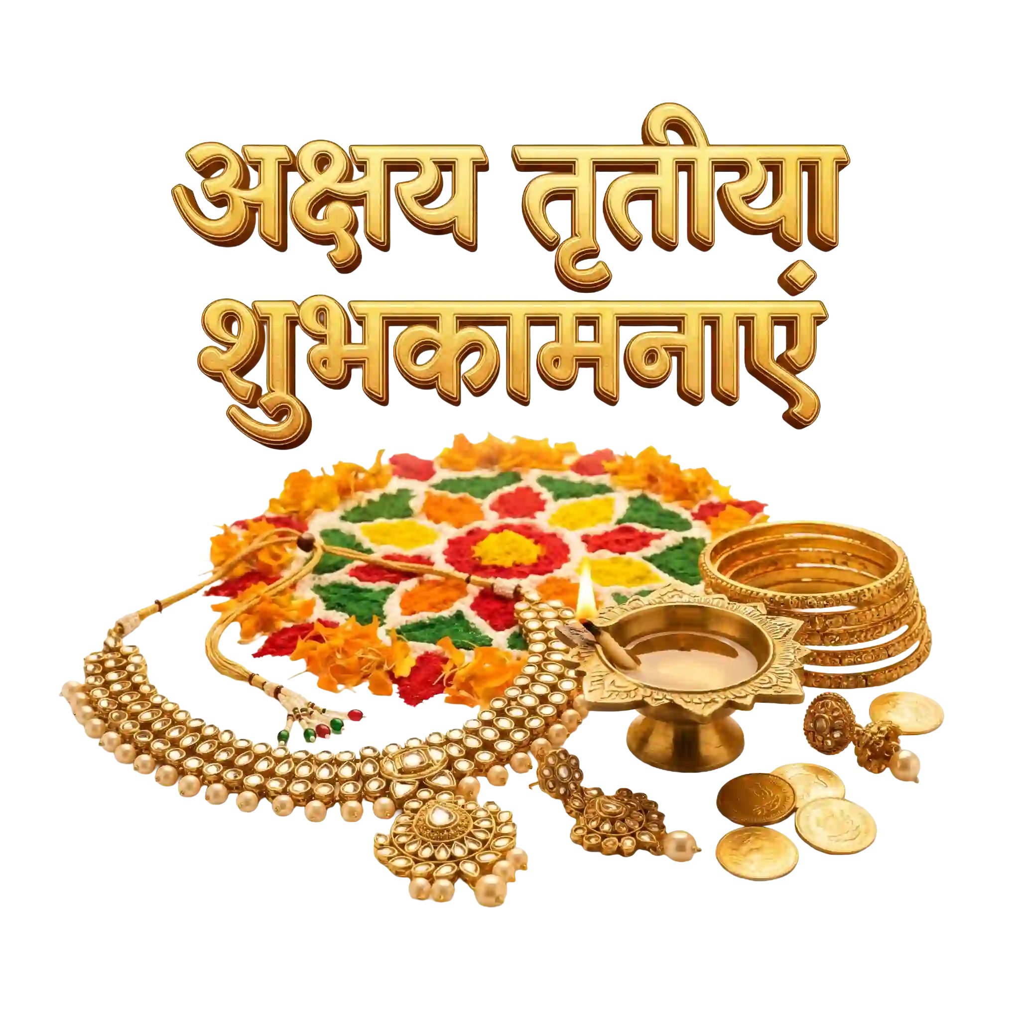 Akshaya Tritiya Wishes PNG Jewelry & Rangoli Design HD