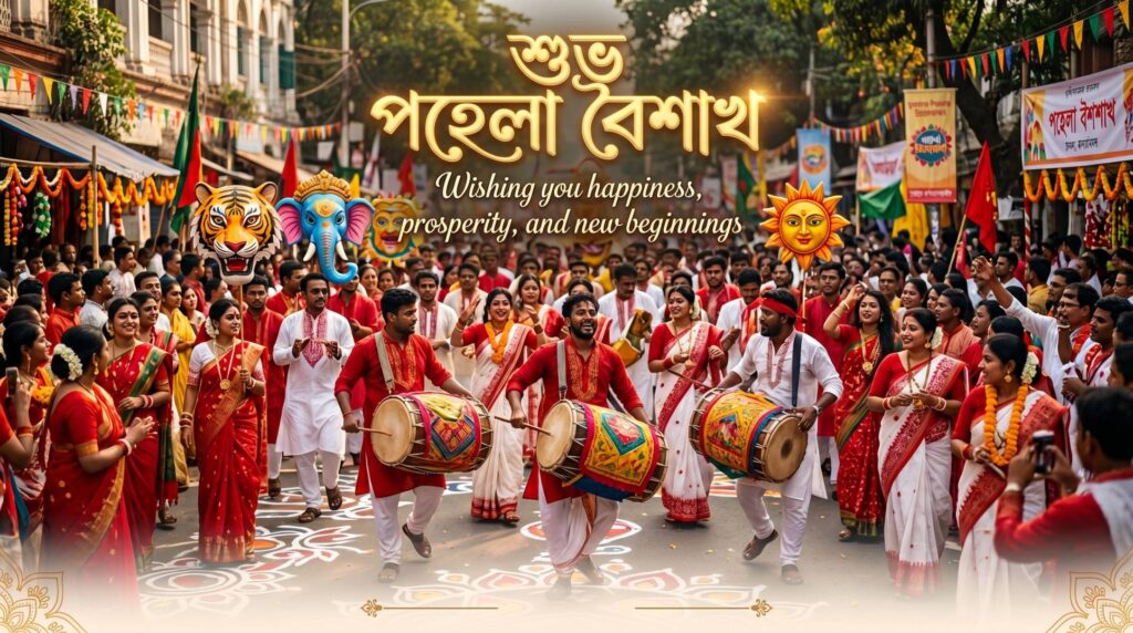 Happy Pohela Boishakh Festival Wishes Image with Traditional Celebration Vibes