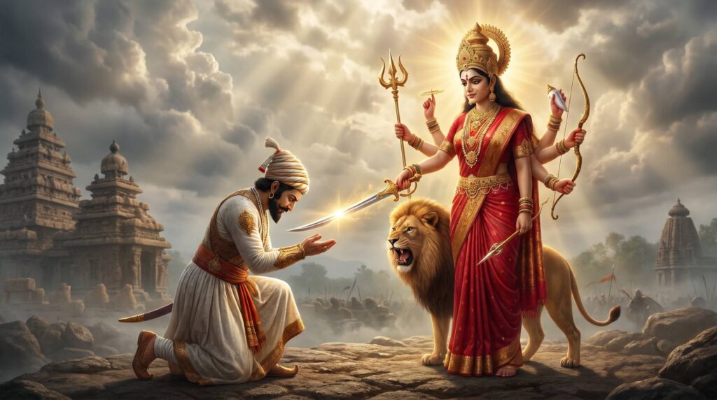 Shivaji Maharaj Blessing by Goddess Durga image in HD