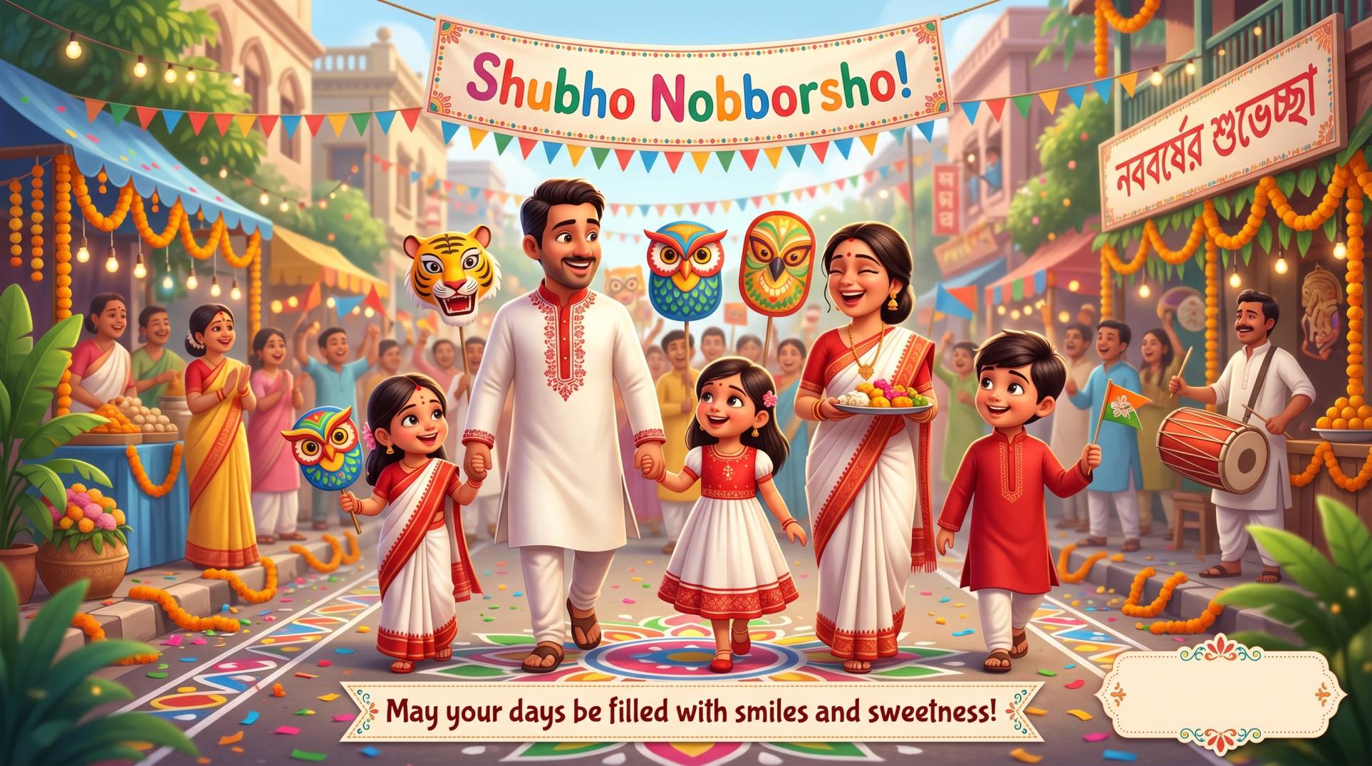 Shubho Noboborsho Wishes Image with Bengali New Year Family Celebration