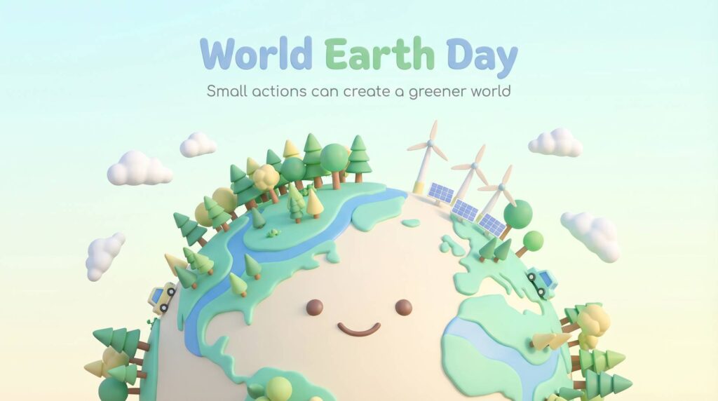 World Earth Day Wishes Image with 3D Eco-Friendly Planet Design