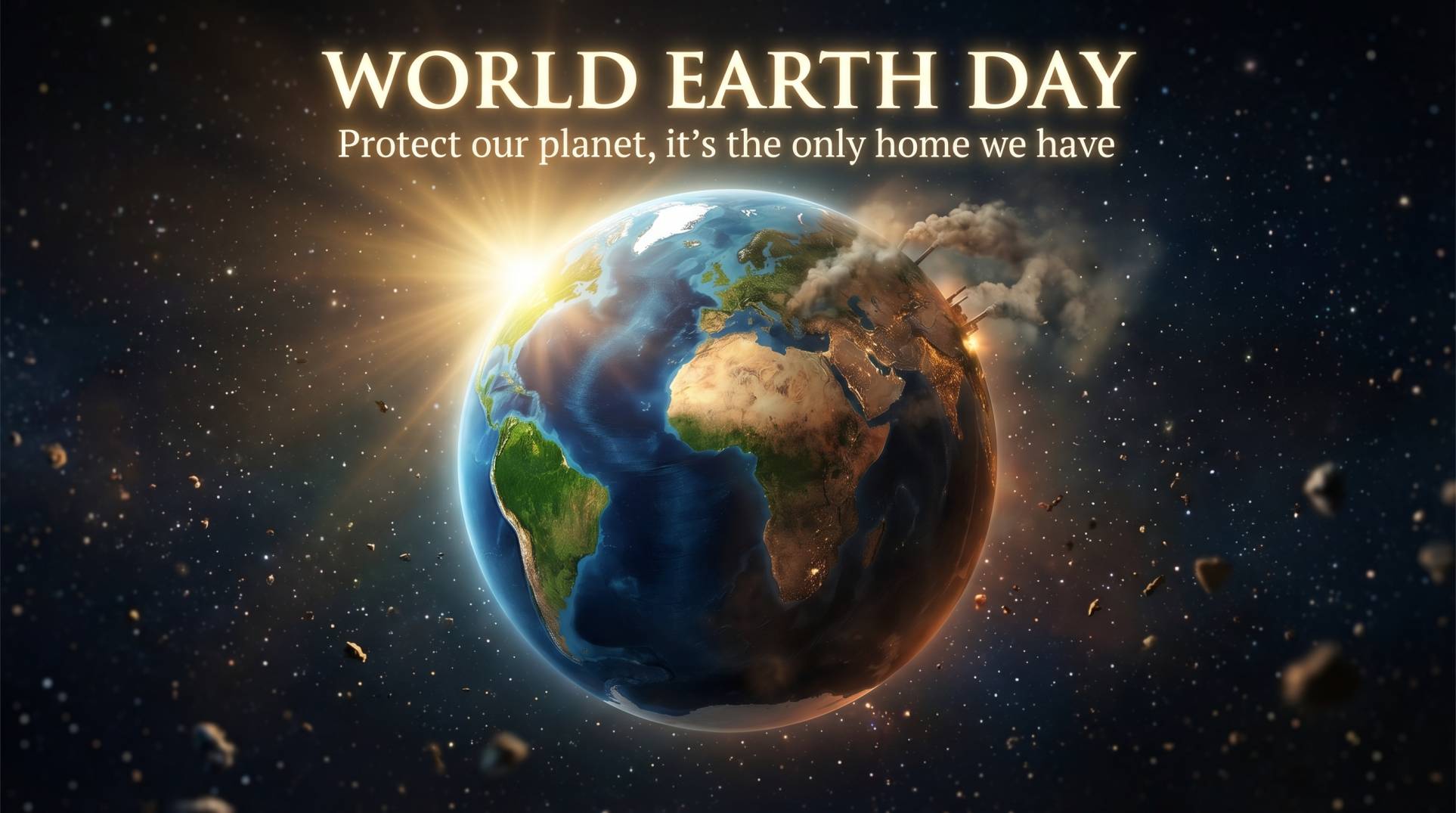 World Earth Day Wishes Image with Realistic Earth, Space View & Environmental Awareness