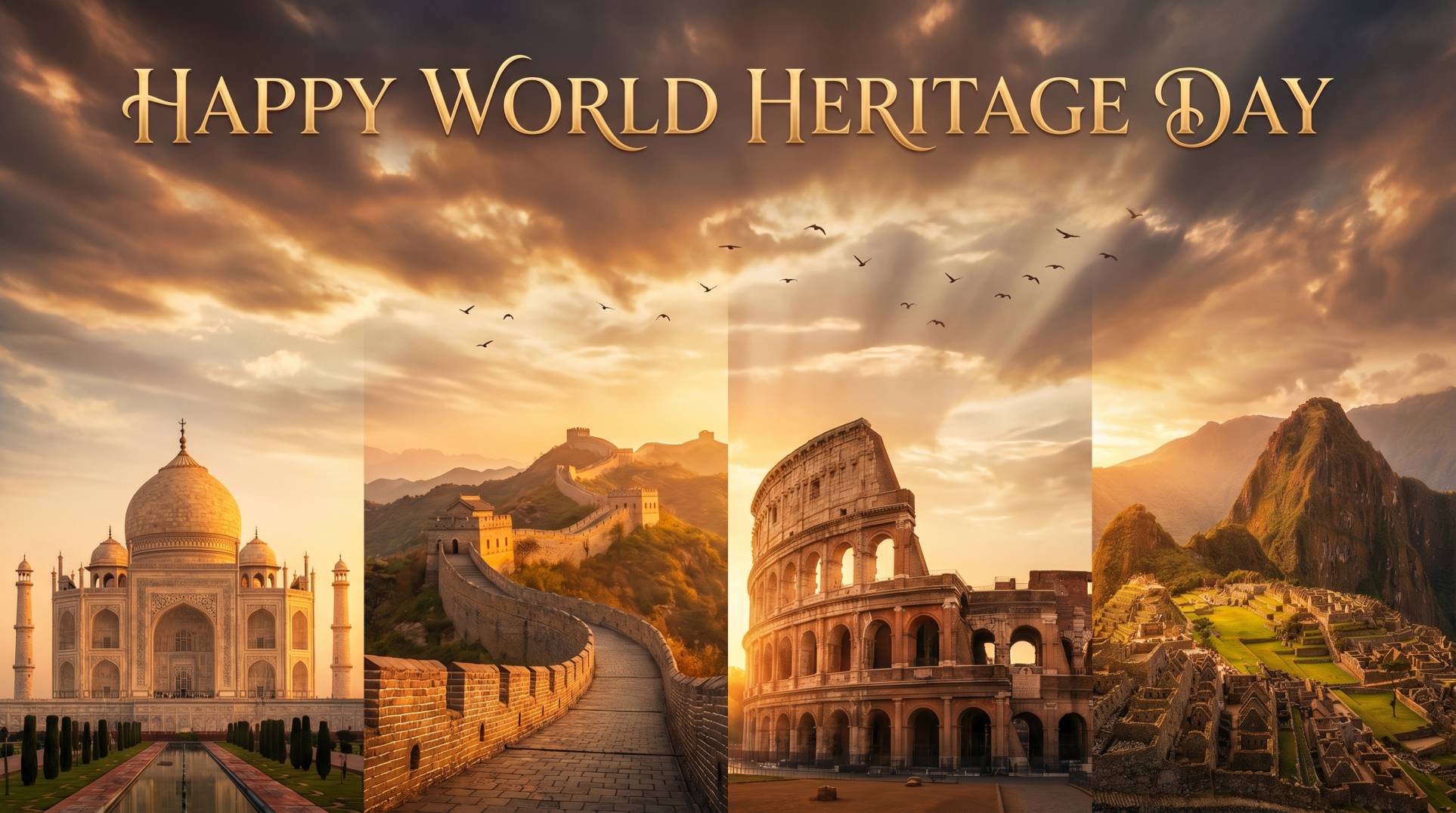World Heritage Day Wishes Image with Famous Monuments & Cultural Landmarks HD