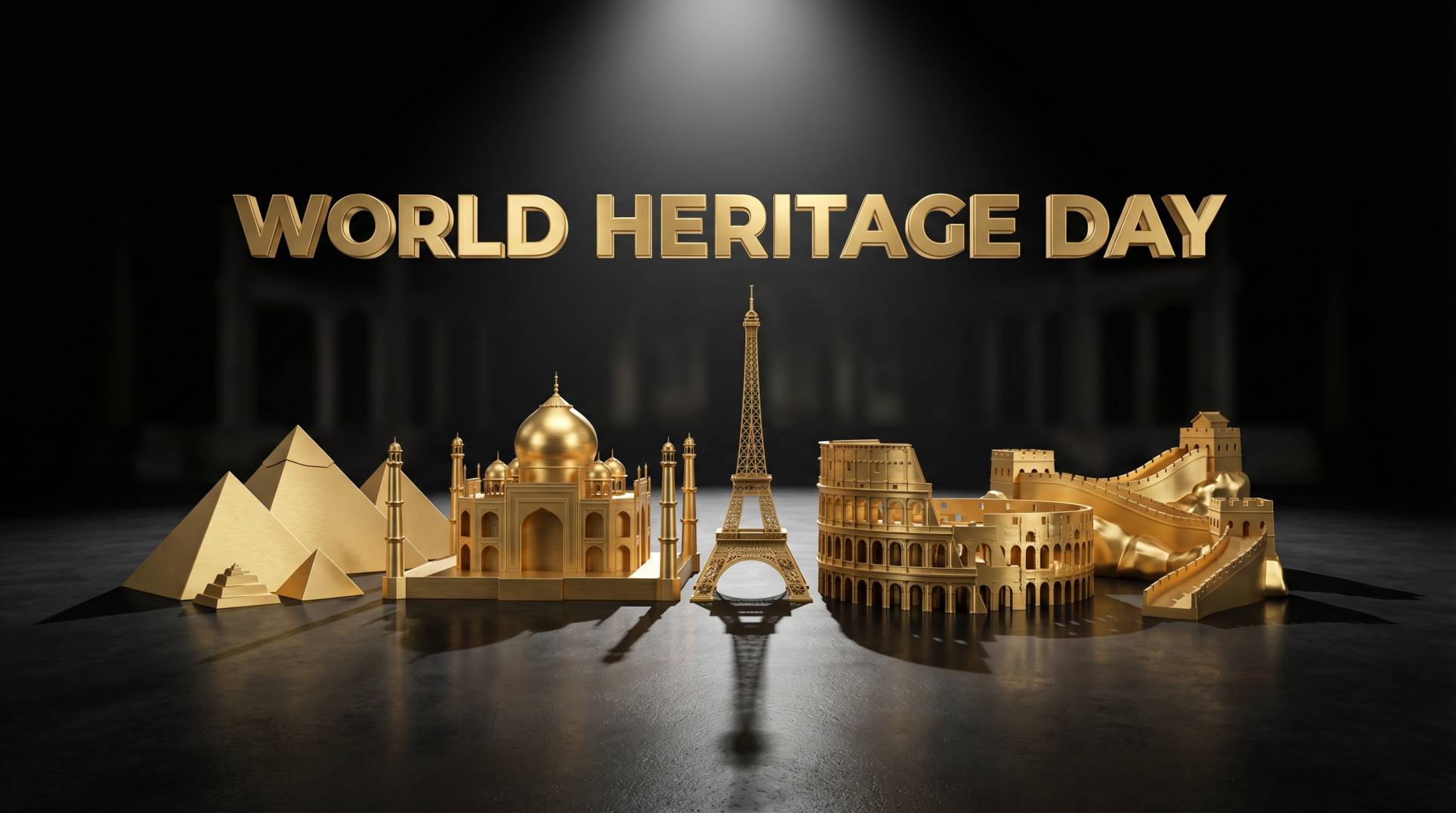 World Heritage Day Wishes Image with Golden Famous Monuments HD