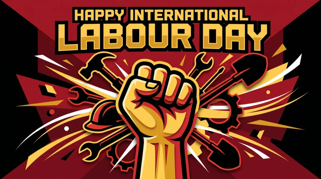 Happy International Labour Day 2026 Poster | Workers Power Fist Bold Design