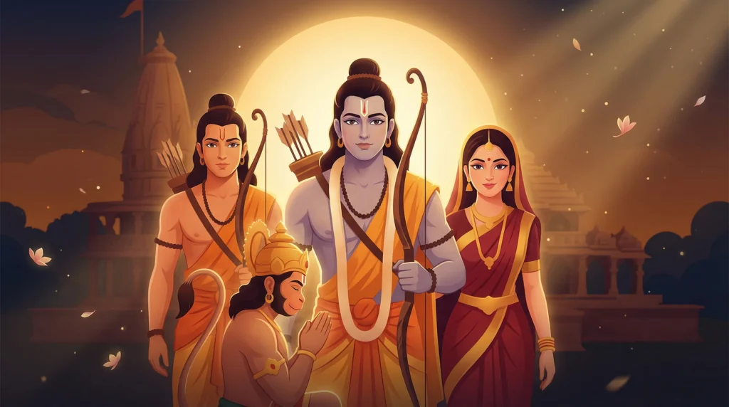 Lord Ram Parivar with Ayodhya Mandir Cinematic Background Illustration