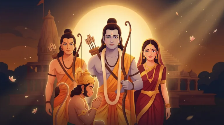Lord Ram Parivar with Ayodhya Mandir Cinematic Background Illustration